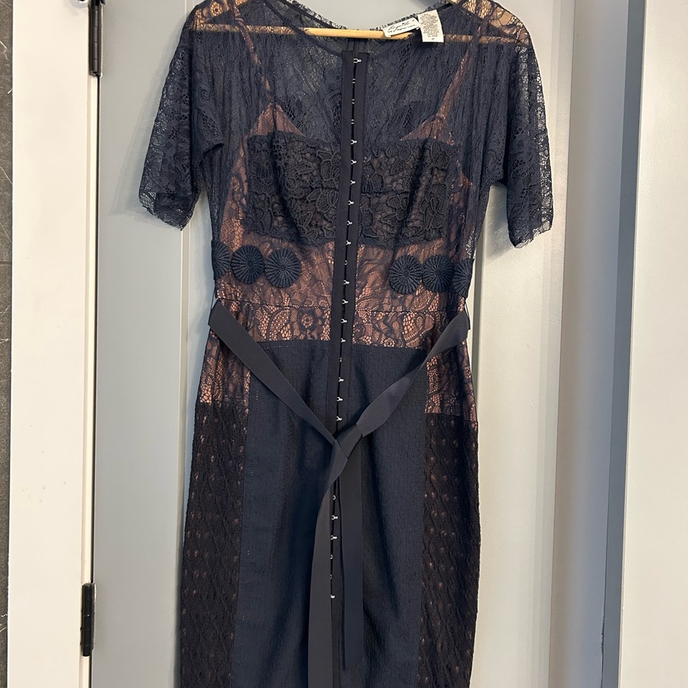 Byron Lars Navy Lace Shirt Sleeve Dress